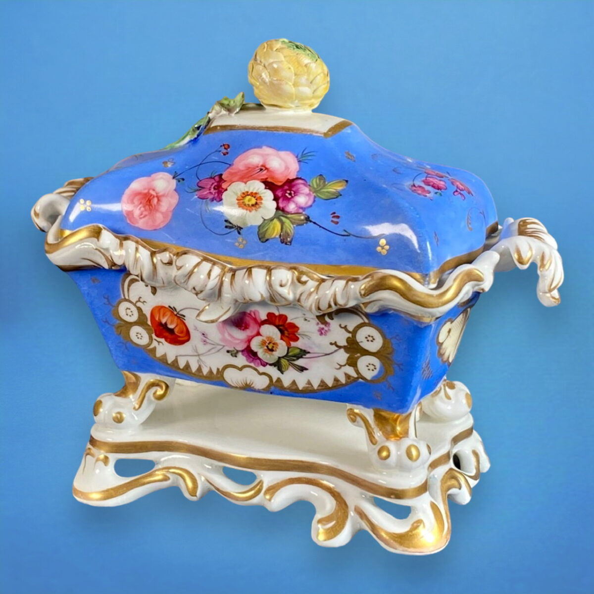 C19th English Porcelain Inkstand & Cover.