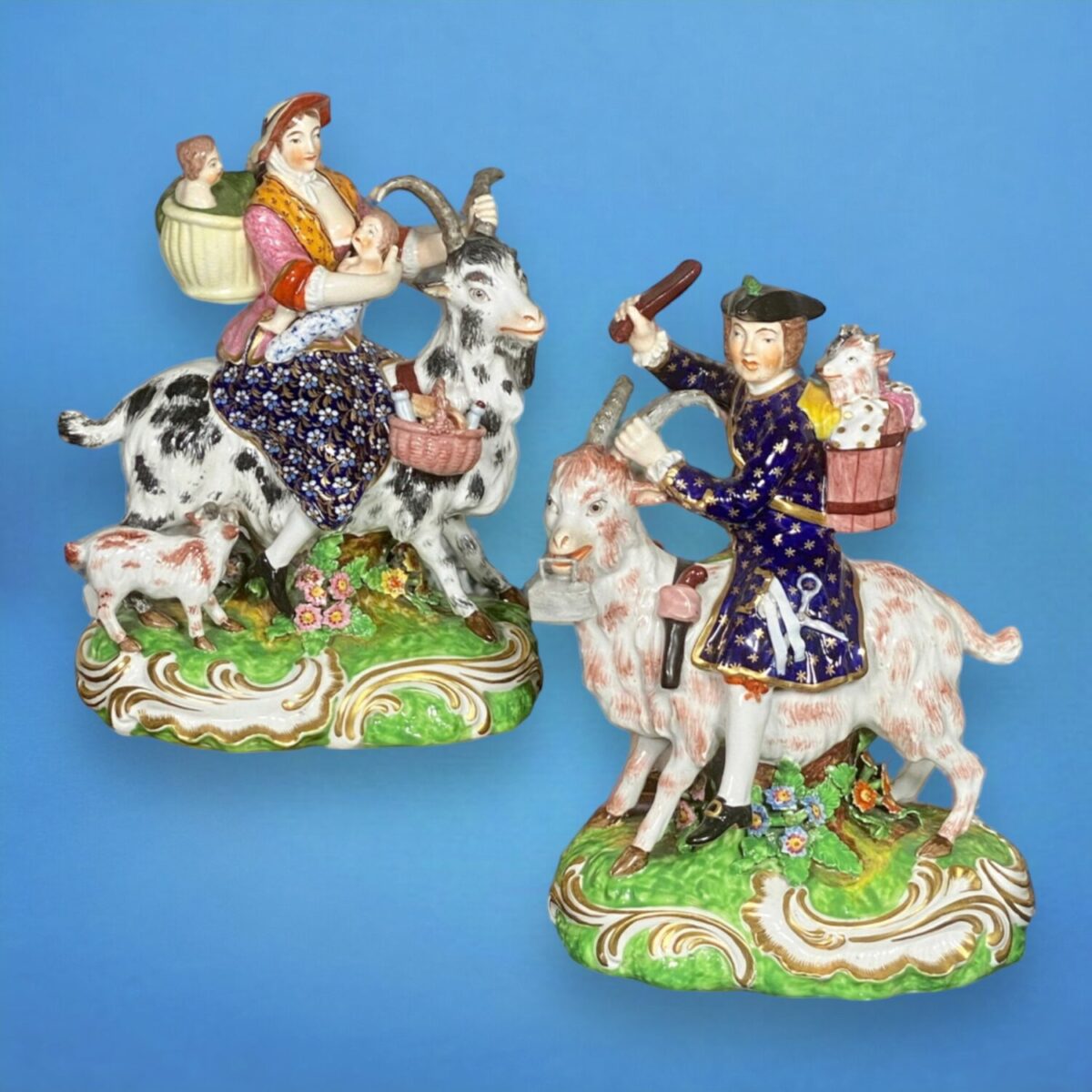 Pair of Bloor Derby ‘Welch Tailor & Wife Riding Goats’