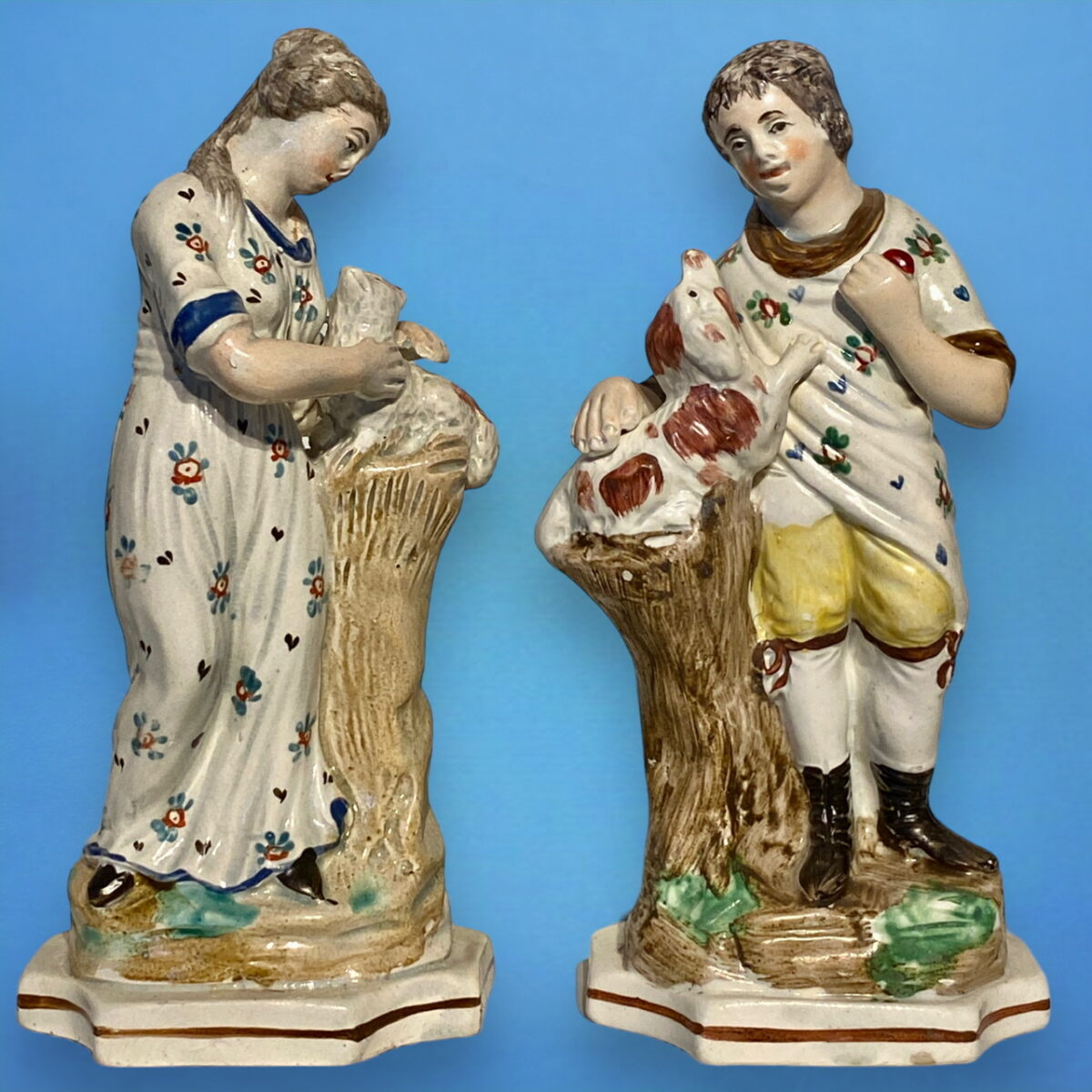 Unusual Pair of Staffordshire Pottery Shepherds.
