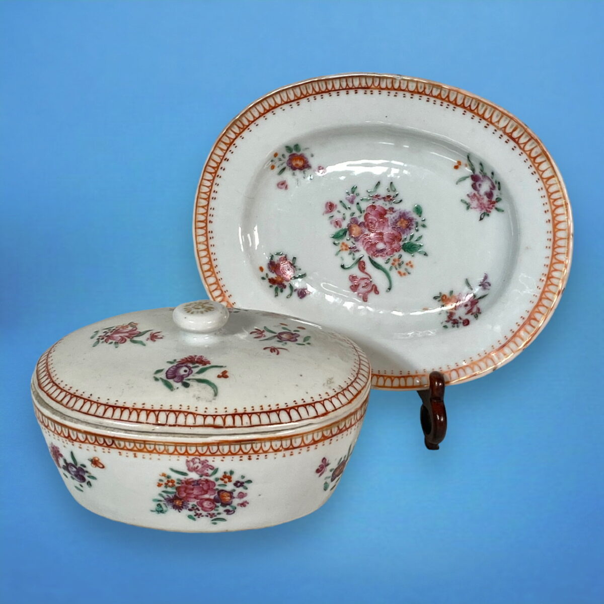 C18th Chinese Export Porcelain Butter Dish & Stand