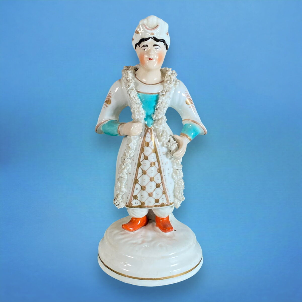 Antique Staffordshire Porcelain Theatrical Figure in Turkish Costume.