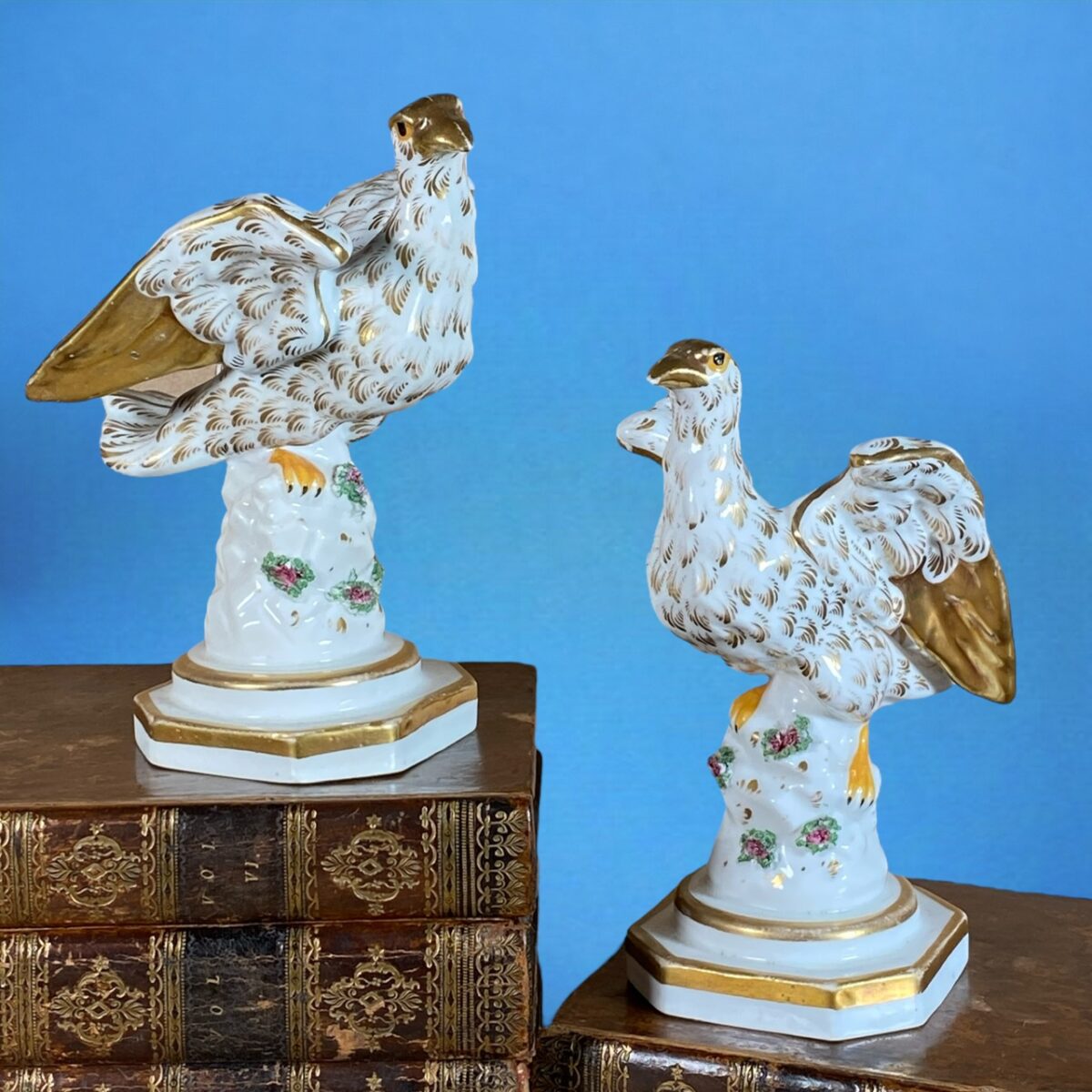 Pair of Antique Staffordshire Porcelain Eagles