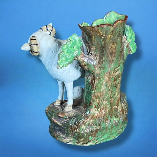 Antique Staffordshire Pottery Ram & Lamb Spill Vase. - Image 2