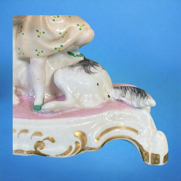 Staffordshire Porcelain Girl Sitting on a Dog. - Image 6