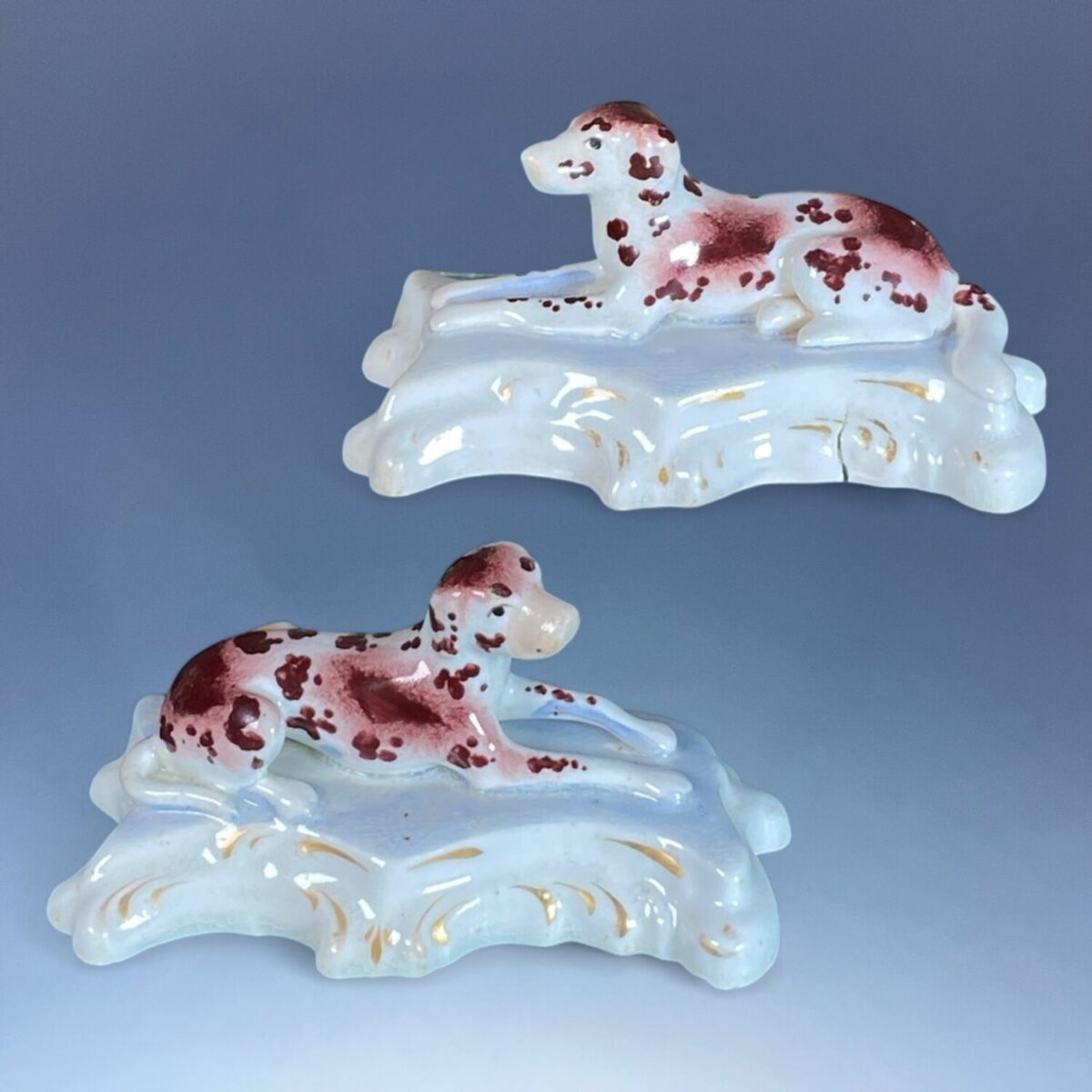 (Clearance) Pair of C19th Staffordshire Recumbent Dogs. (RESERVED)