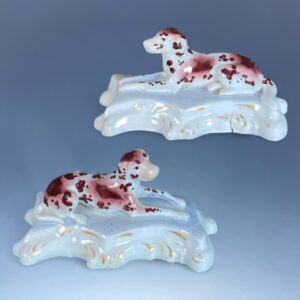 (Clearance) Pair of C19th Staffordshire Recumbent Dogs.