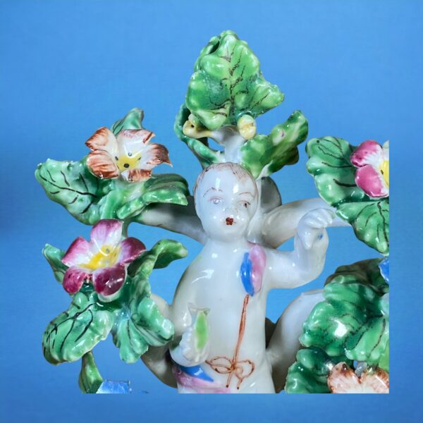 C18th Bow Porcelain Figure of a Putto in a Floral Arbour - Image 7