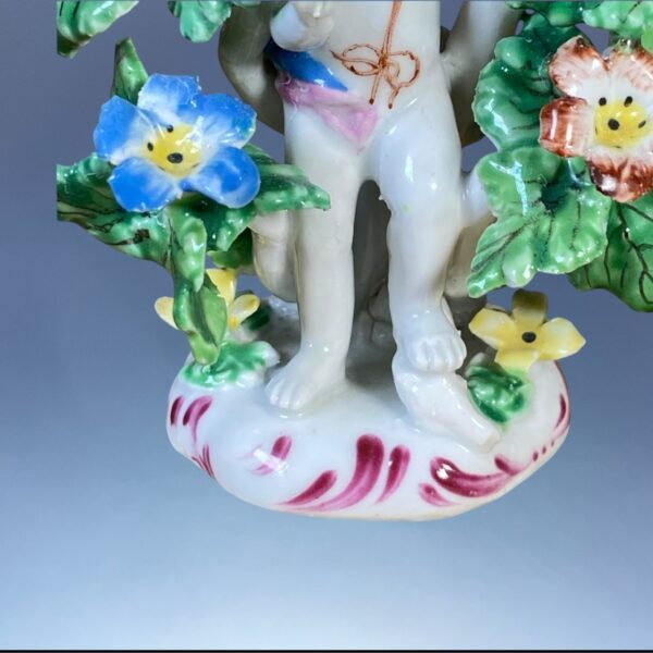 C18th Bow Porcelain Figure of a Putto in a Floral Arbour - Image 5