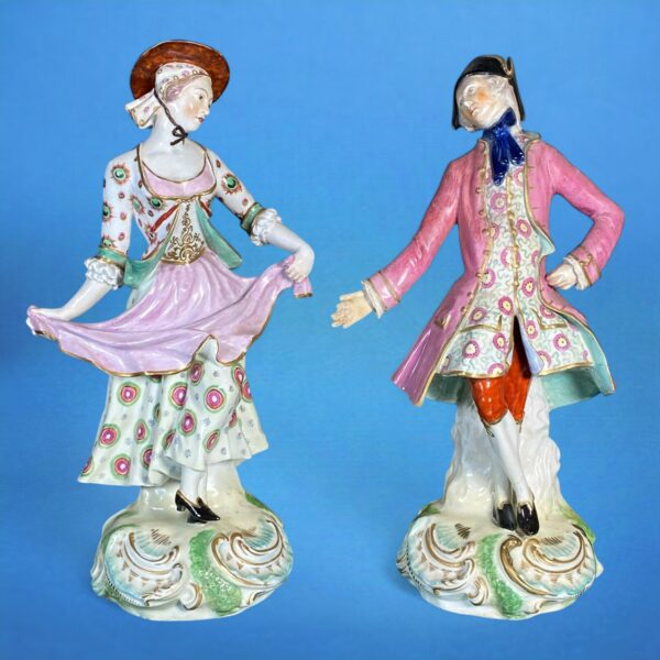 Very Large Pair of Derby Porcelain Figures of Dancers.