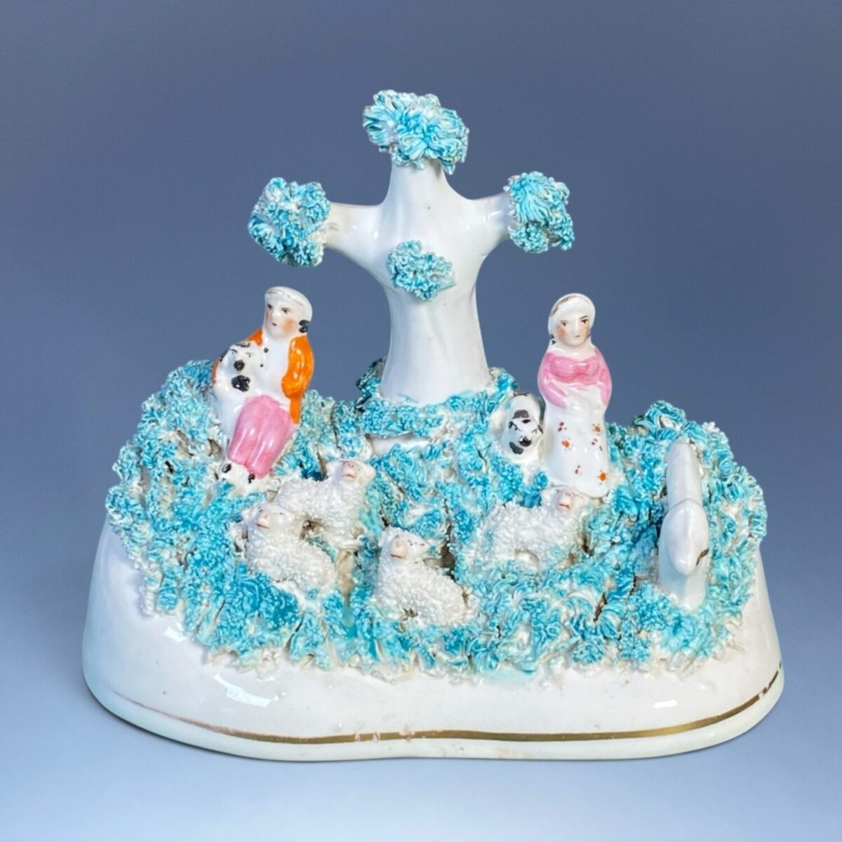 (Clearance) C19th Staffordshire Group of Shepherd & Shepherdess with Sheep.