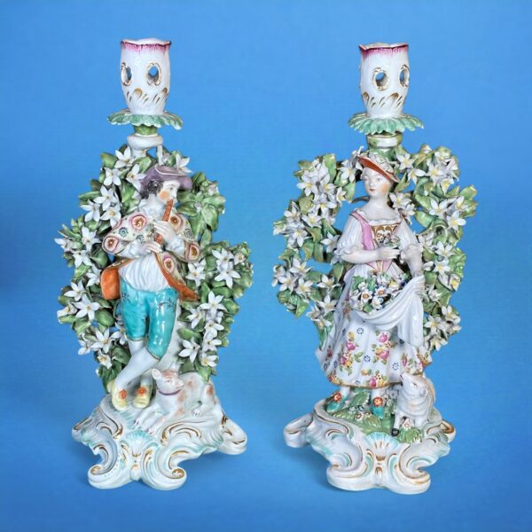 Pair of C18th Derby Candlestick Figures