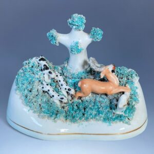 (Clearance)  C19th Staffordshire Porcelain Stag Hunt.