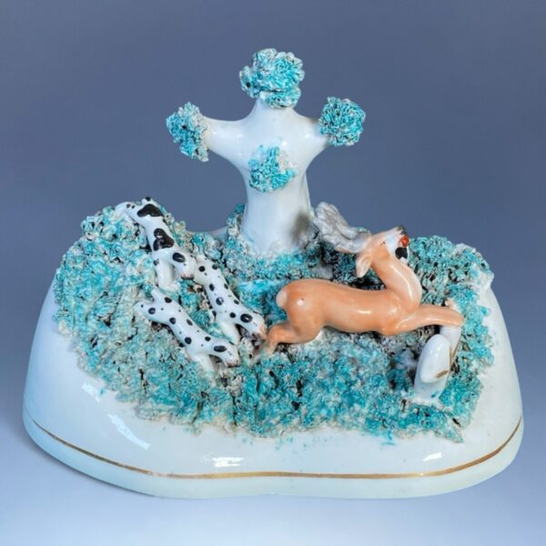 (Clearance)  C19th Staffordshire Porcelain Stag Hunt.