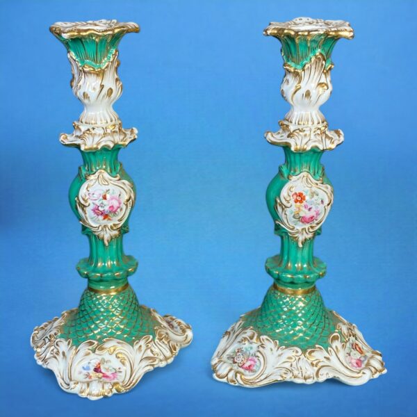 Pair of C19th English Porcelain Candlesticks