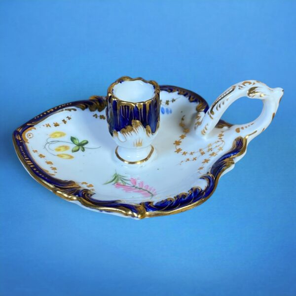 English Porcelain Leaf Shaped Miniature Chamberstick.