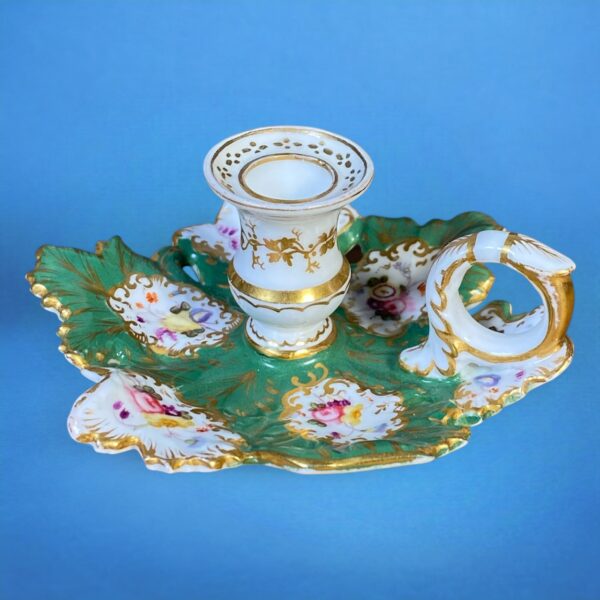 English Porcelain Green Leaf Miniature Chamberstick