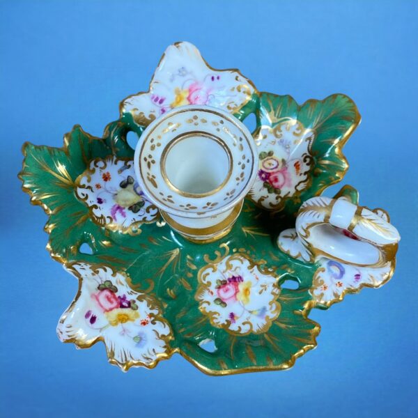 English Porcelain Green Leaf Miniature Chamberstick - Image 7