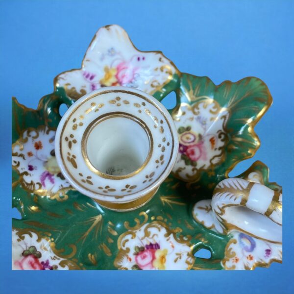 English Porcelain Green Leaf Miniature Chamberstick - Image 5