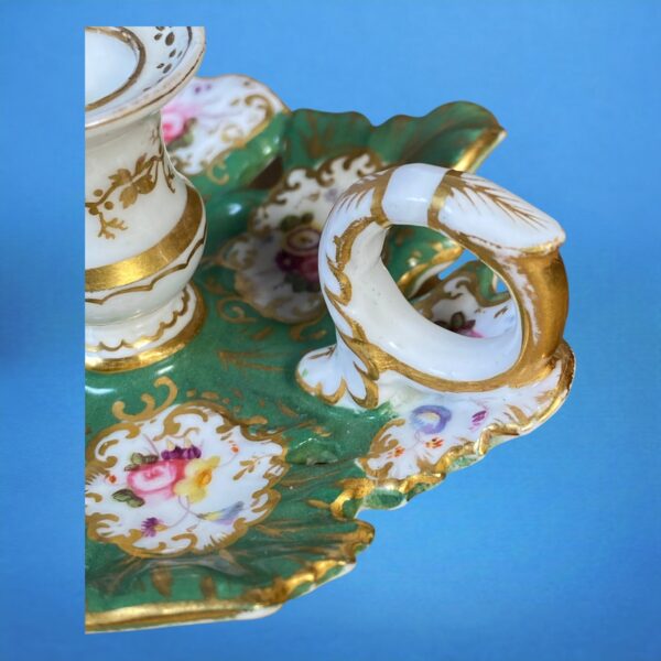 English Porcelain Green Leaf Miniature Chamberstick - Image 4