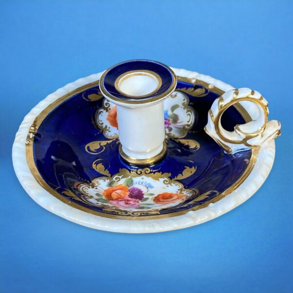 English Porcelain Blue Ground Miniature Chamberstick, c1830