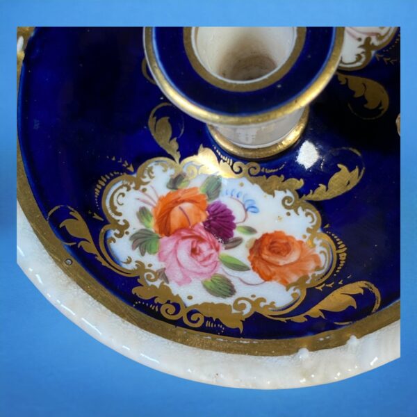 English Porcelain Blue Ground Miniature Chamberstick, c1830 - Image 4