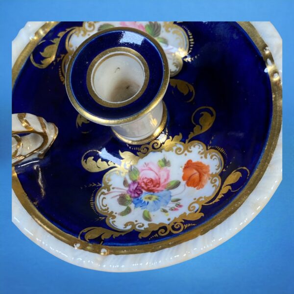 English Porcelain Blue Ground Miniature Chamberstick, c1830 - Image 3