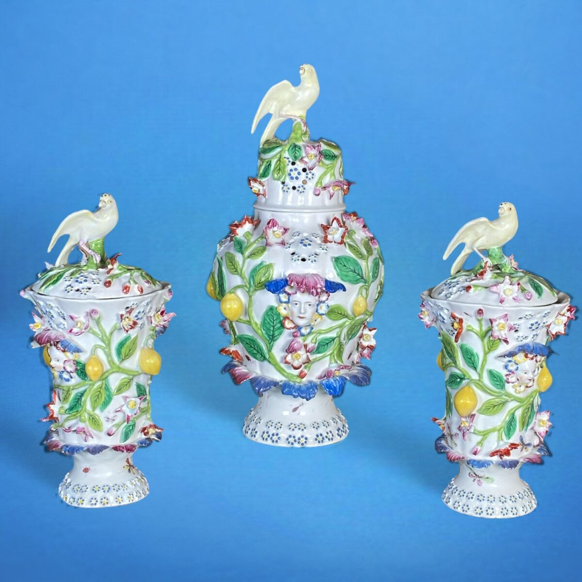 C18th Garniture of Bow ‘Frill’ Vases.