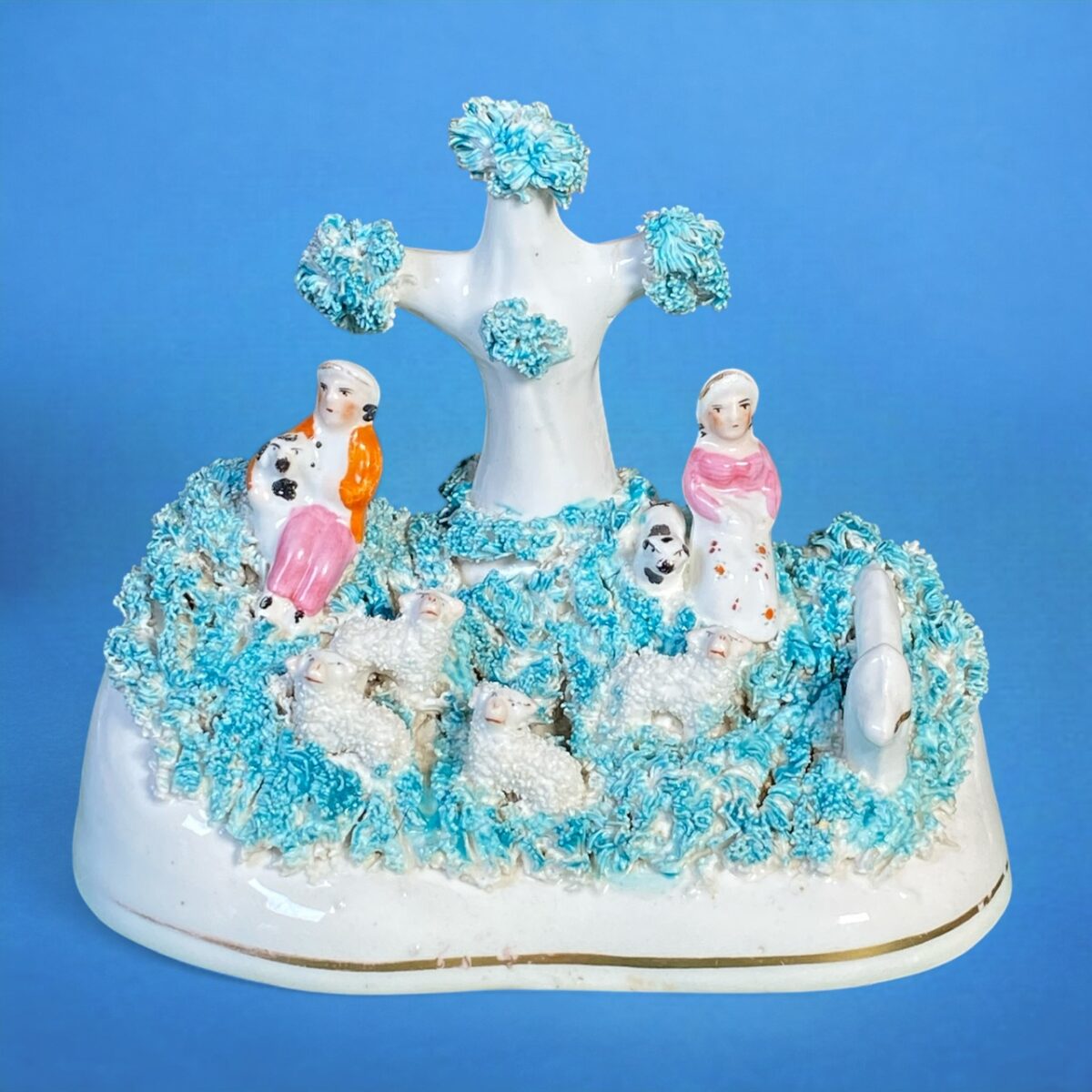 (Clearance) C19th Staffordshire Group of Shepherd & Shepherdess with Sheep.