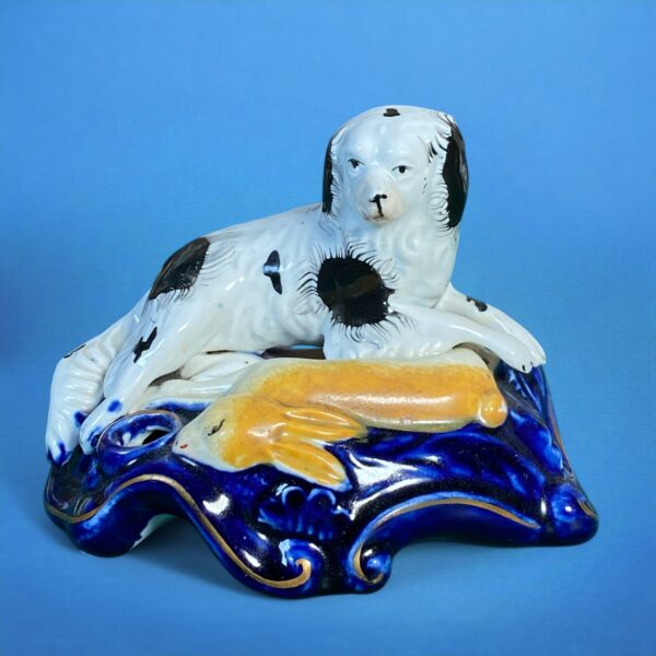 Victorian Staffordshire Dog & Hare Pen Holder Group