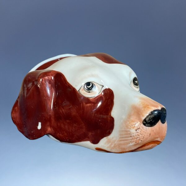 Antique Staffordshire Porcelain Hound Head Stirrup Cup. - Image 2