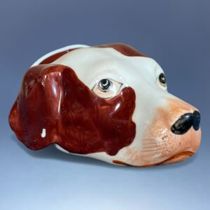 Antique Staffordshire Porcelain Hound Head Stirrup Cup.