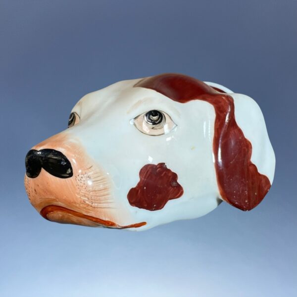 Antique Staffordshire Porcelain Hound Head Stirrup Cup. - Image 3