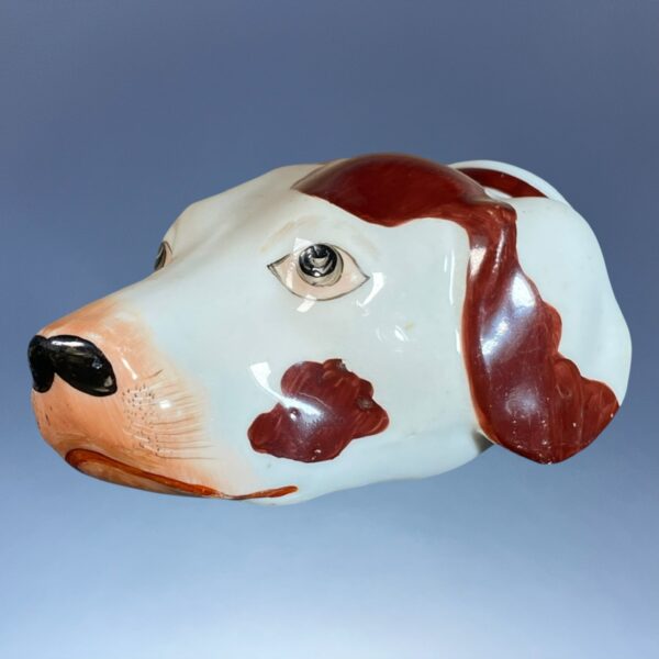 Antique Staffordshire Porcelain Hound Head Stirrup Cup. - Image 4