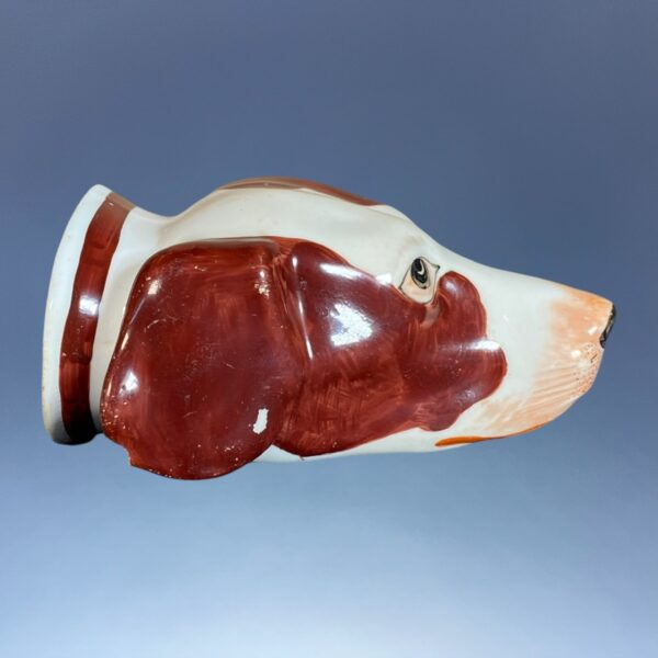Antique Staffordshire Porcelain Hound Head Stirrup Cup. - Image 11