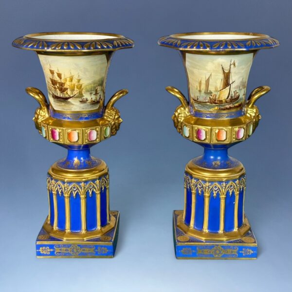 Pair of Minton Porcelain Vases with Shipping Scenes
