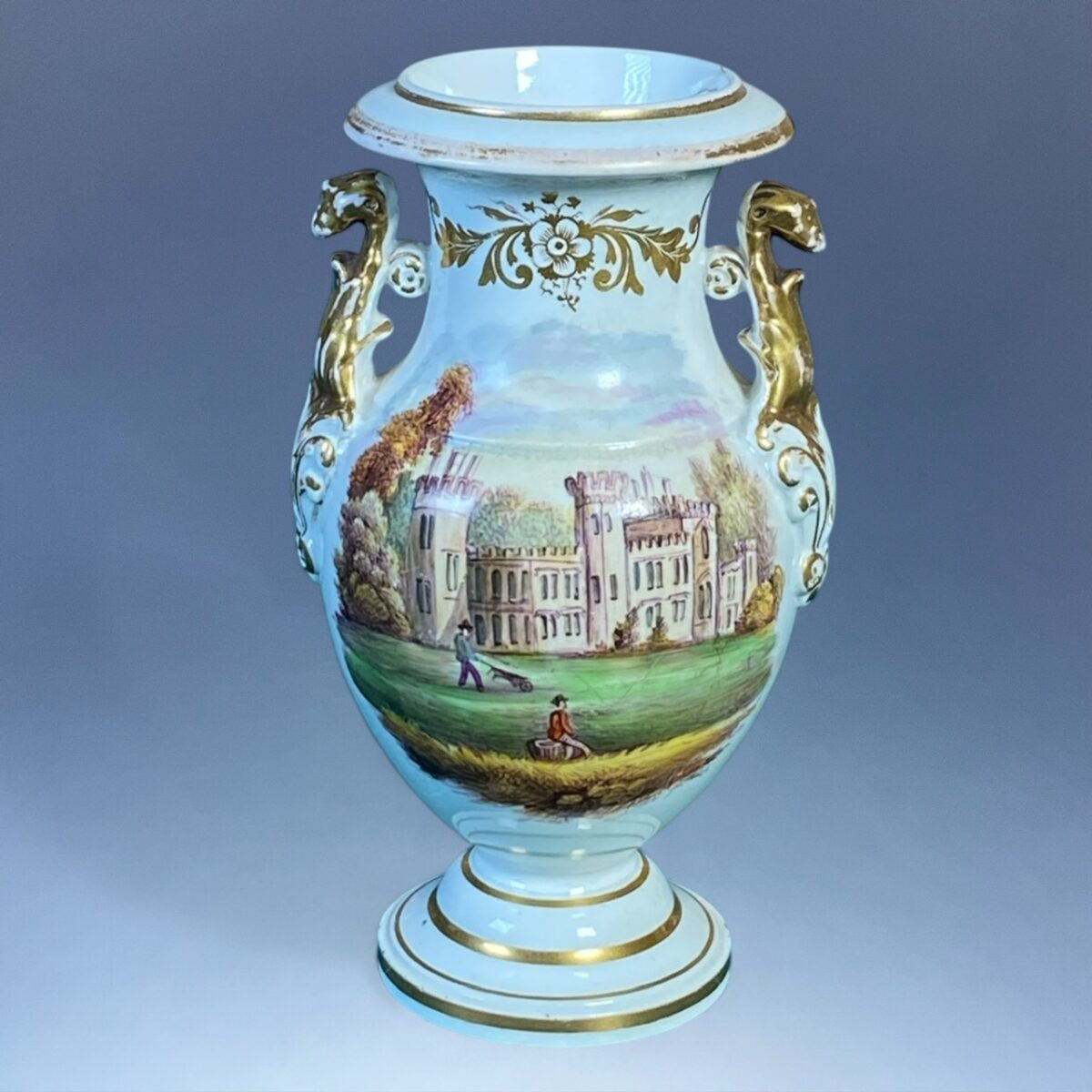 (Clearance) English Pottery vase With Country House Scenes.