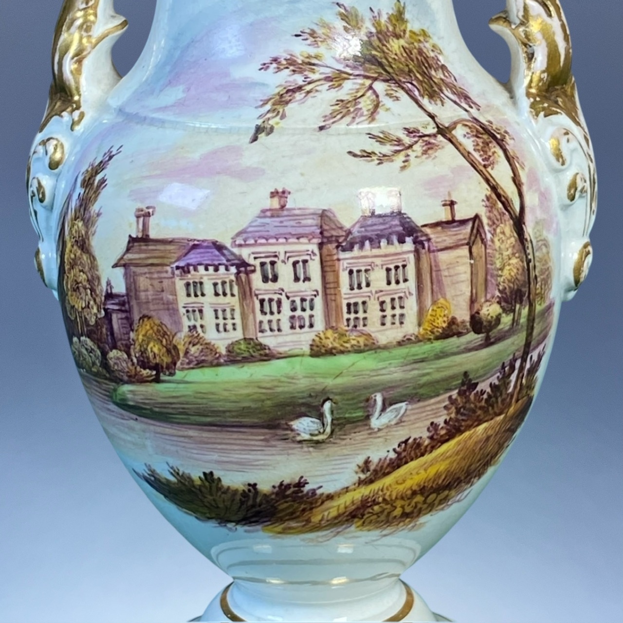 (Clearance) English Pottery vase With Country House Scenes. - Image 6