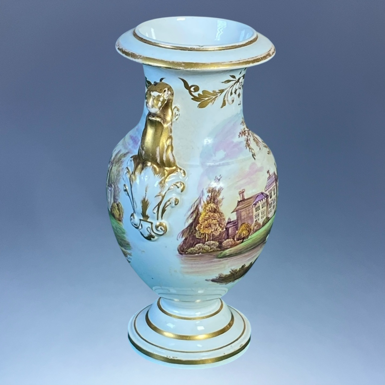 (Clearance) English Pottery vase With Country House Scenes. - Image 8
