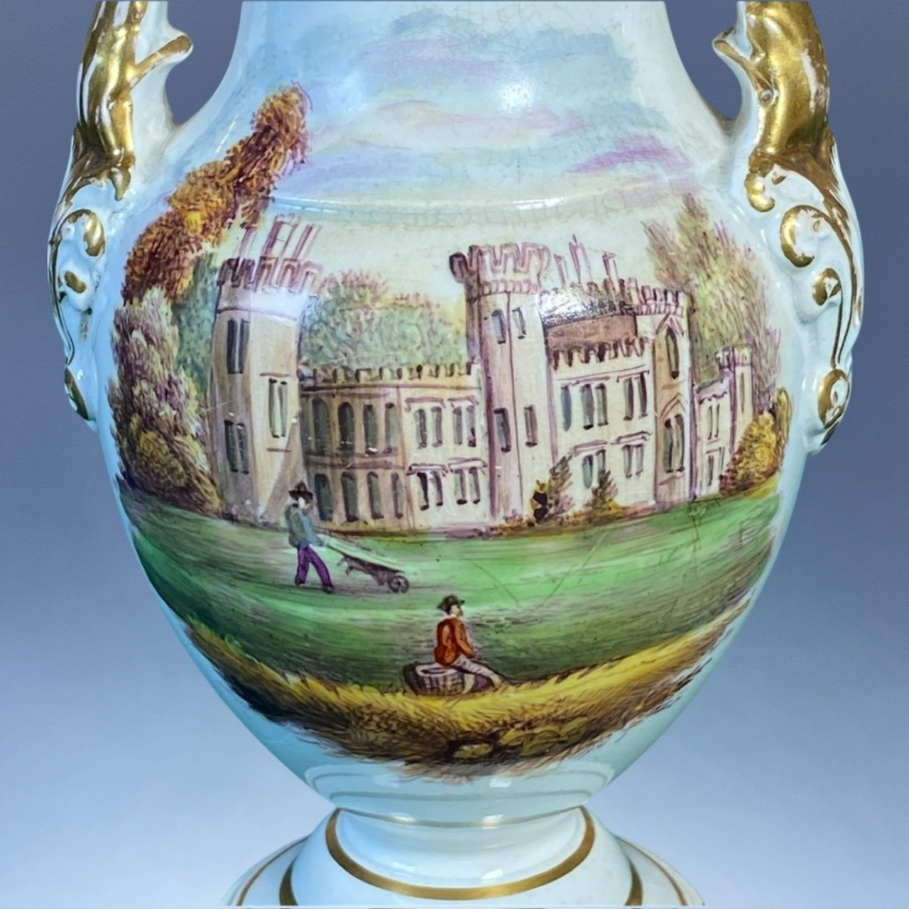 (Clearance) English Pottery vase With Country House Scenes. - Image 9