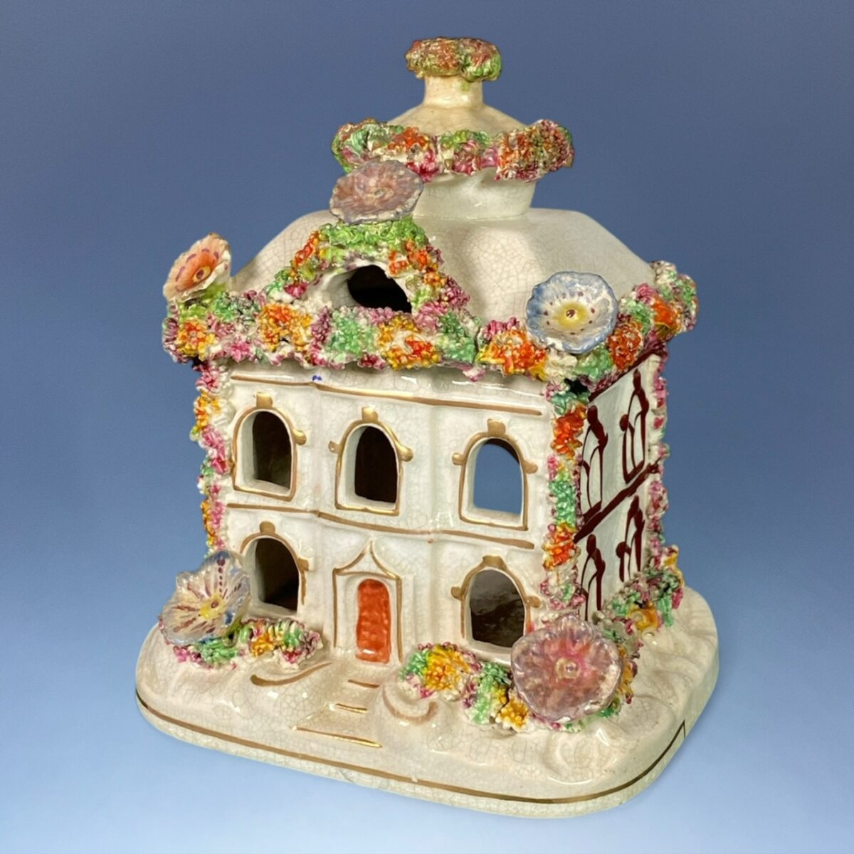 (Clearance) C19th Staffordshire Two-Story House Pastille Burner.