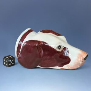 Antique Staffordshire Porcelain Hound Head Stirrup Cup.