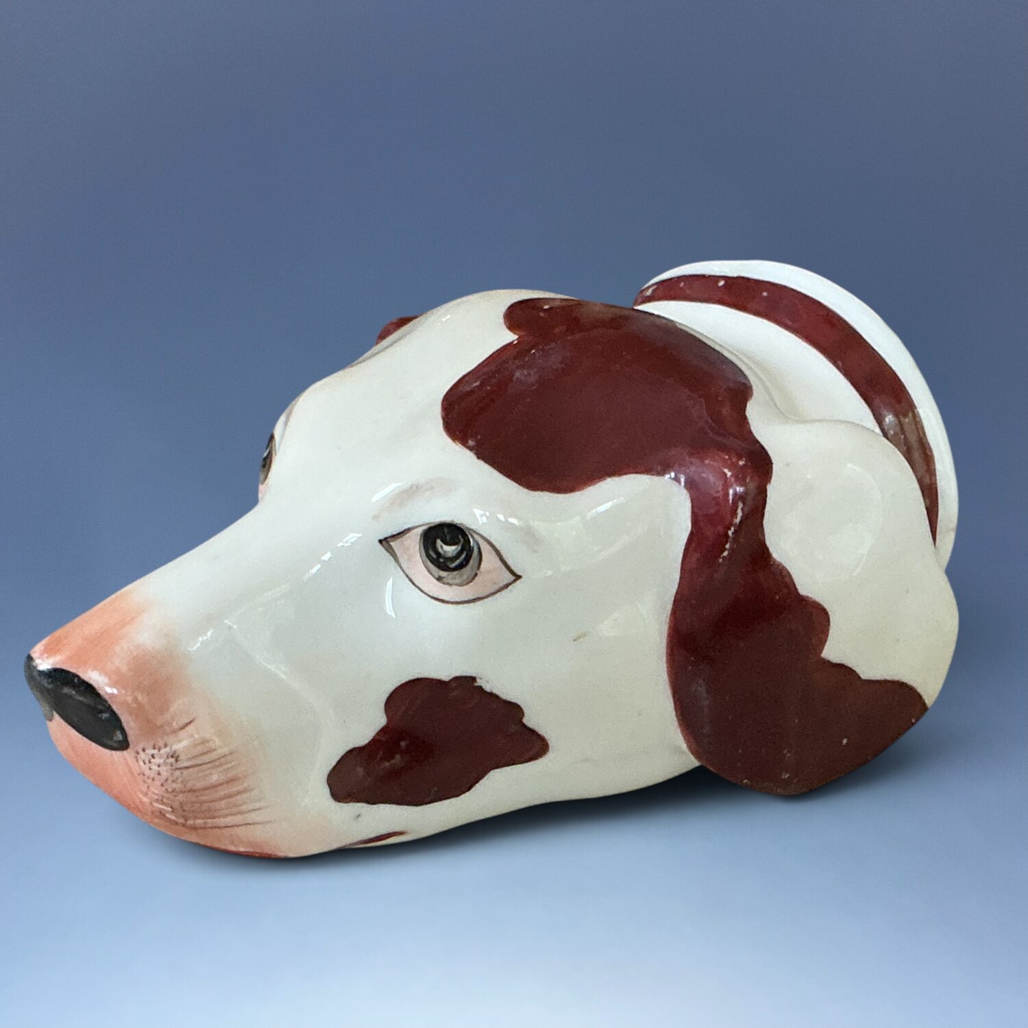 Antique Staffordshire Porcelain Hound Head Stirrup Cup. - Image 3