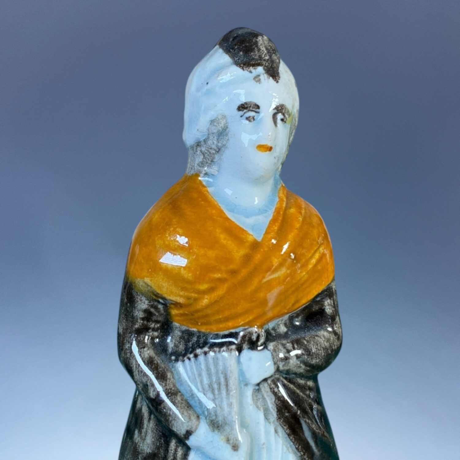 C18th Staffordshire Pottery Figure of a Woman Holding a Fan. - Image 7