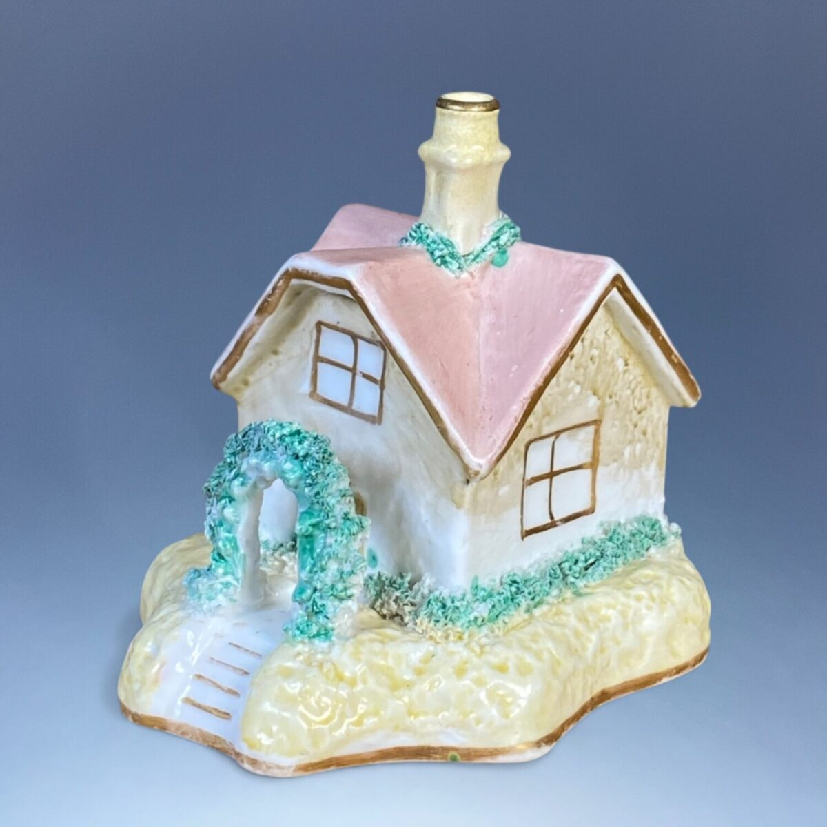 Antique Staffordshire Cottage Pastille Burner with Yellow Base.