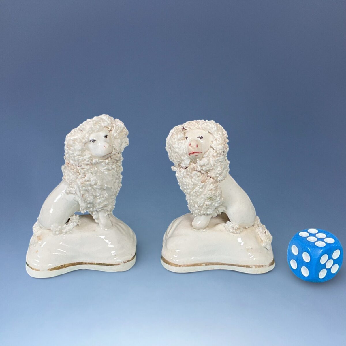 Pair of C19th Staffordshire Porcelain Miniature Poodles.