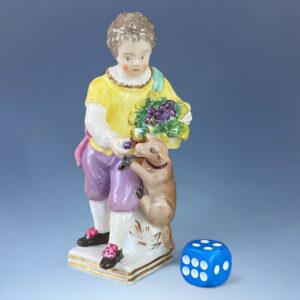 C19th Staffordshire Porcelain Small Figure - Boy with Dog.