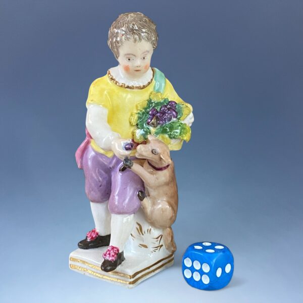 C19th Staffordshire Porcelain Small Figure - Boy with Dog.