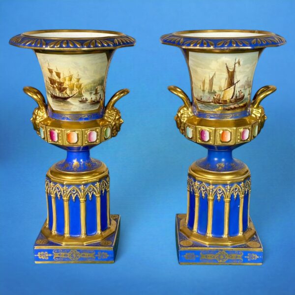 Pair of Minton Porcelain Vases with Shipping Scenes