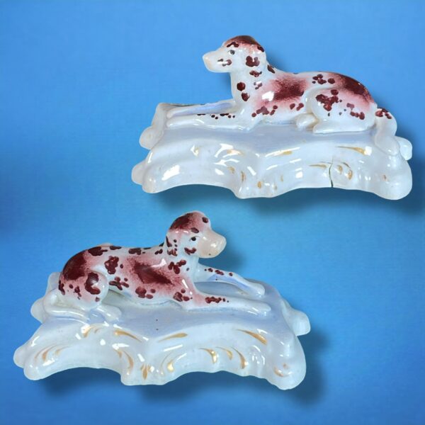 (Clearance) Pair of Staffordshire Recumbent Dogs.