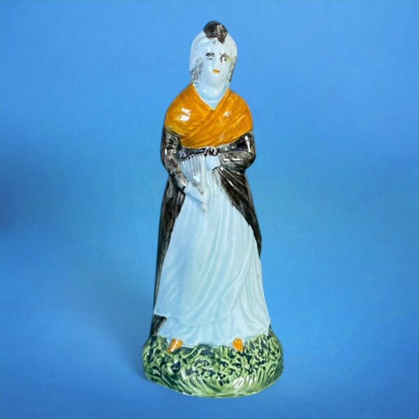 C18th Pratt Ware Figure of a Woman Holding a Fan.